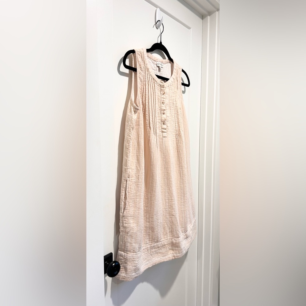 Wonderly Cotton Gauze Beach Cover Up Dress Large Beige Resort Coastal Pockets - Picture 6 of 12